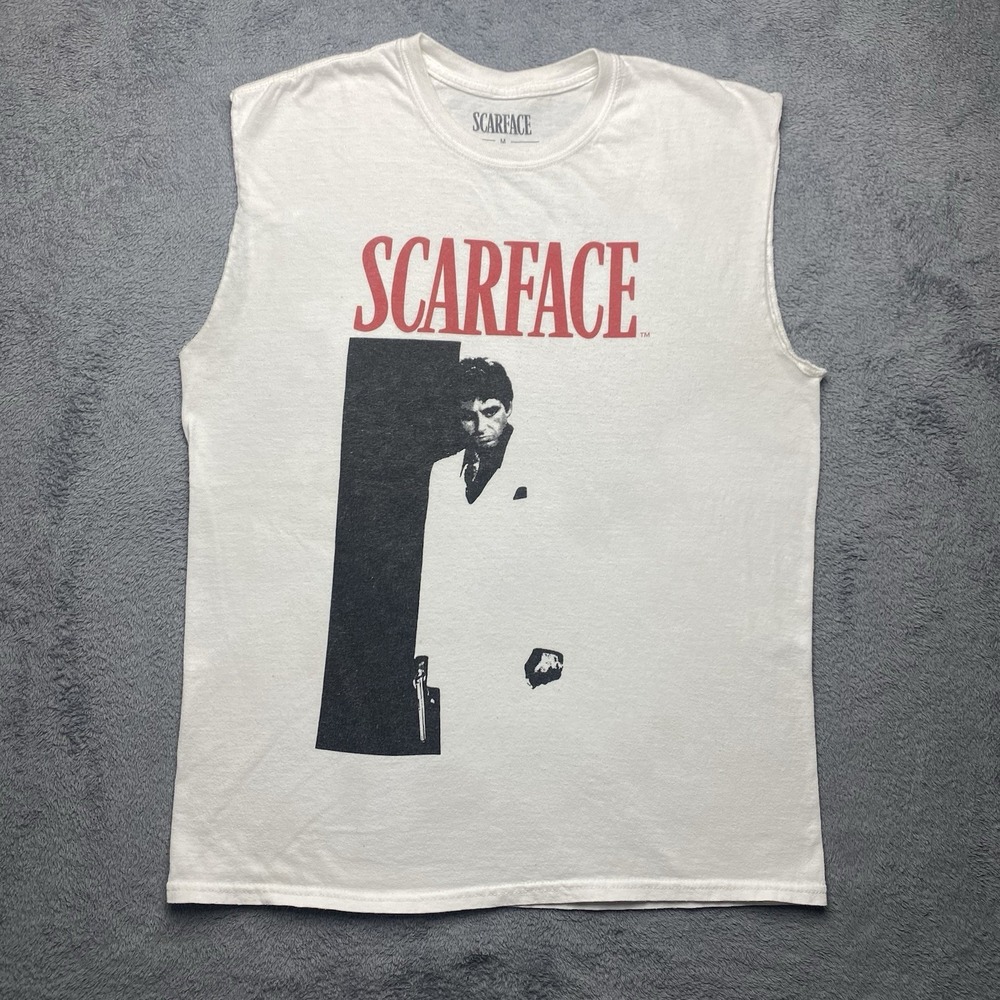 Scarface Tank Top Men's Medium White Cotton Pullover Crew Neck
